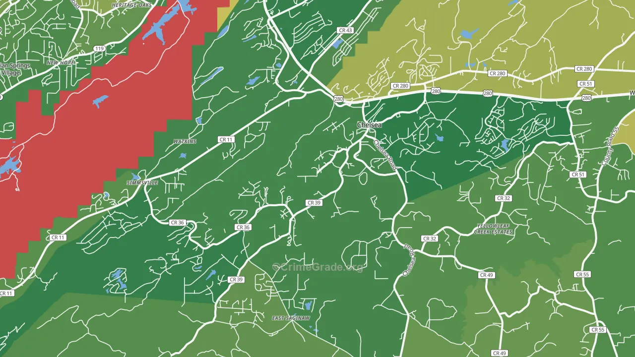 Chelsea, AL Map of Burglary Rates