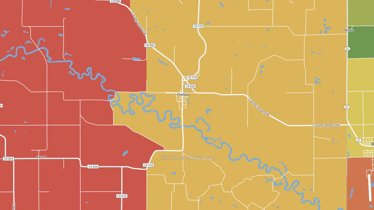 Chelsea, IA Map of Burglary Rates