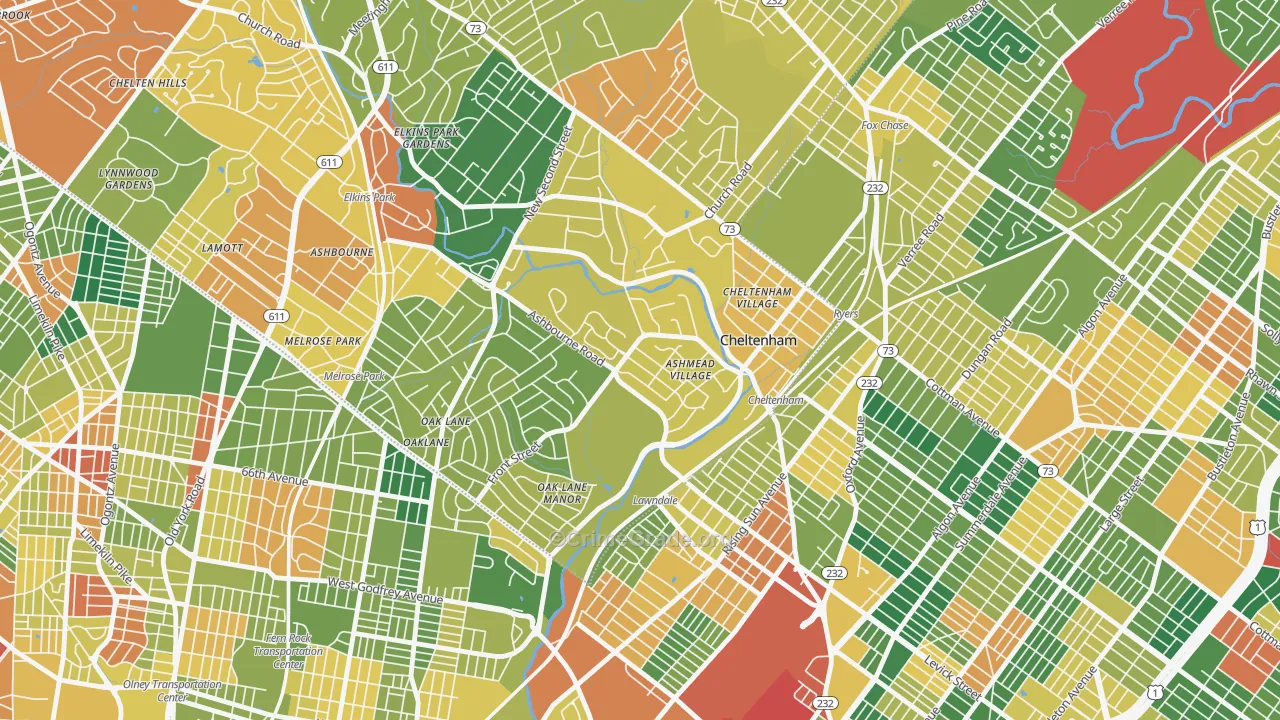 Cheltenham, PA Map of Burglary Rates