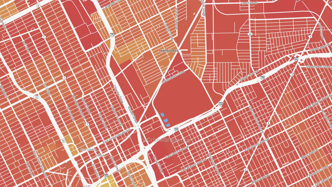 Chene, Detroit, MI Map of Burglary Rates