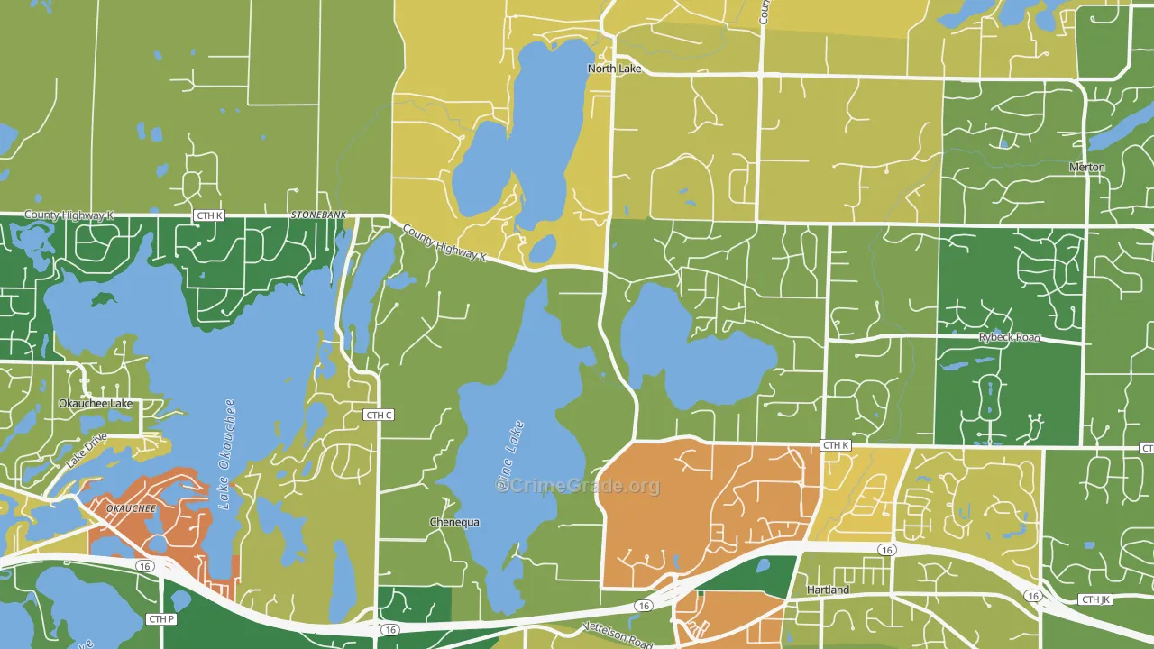 Chenequa, WI Map of Burglary Rates