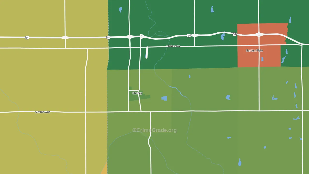 Cheney, KS Map of Burglary Rates