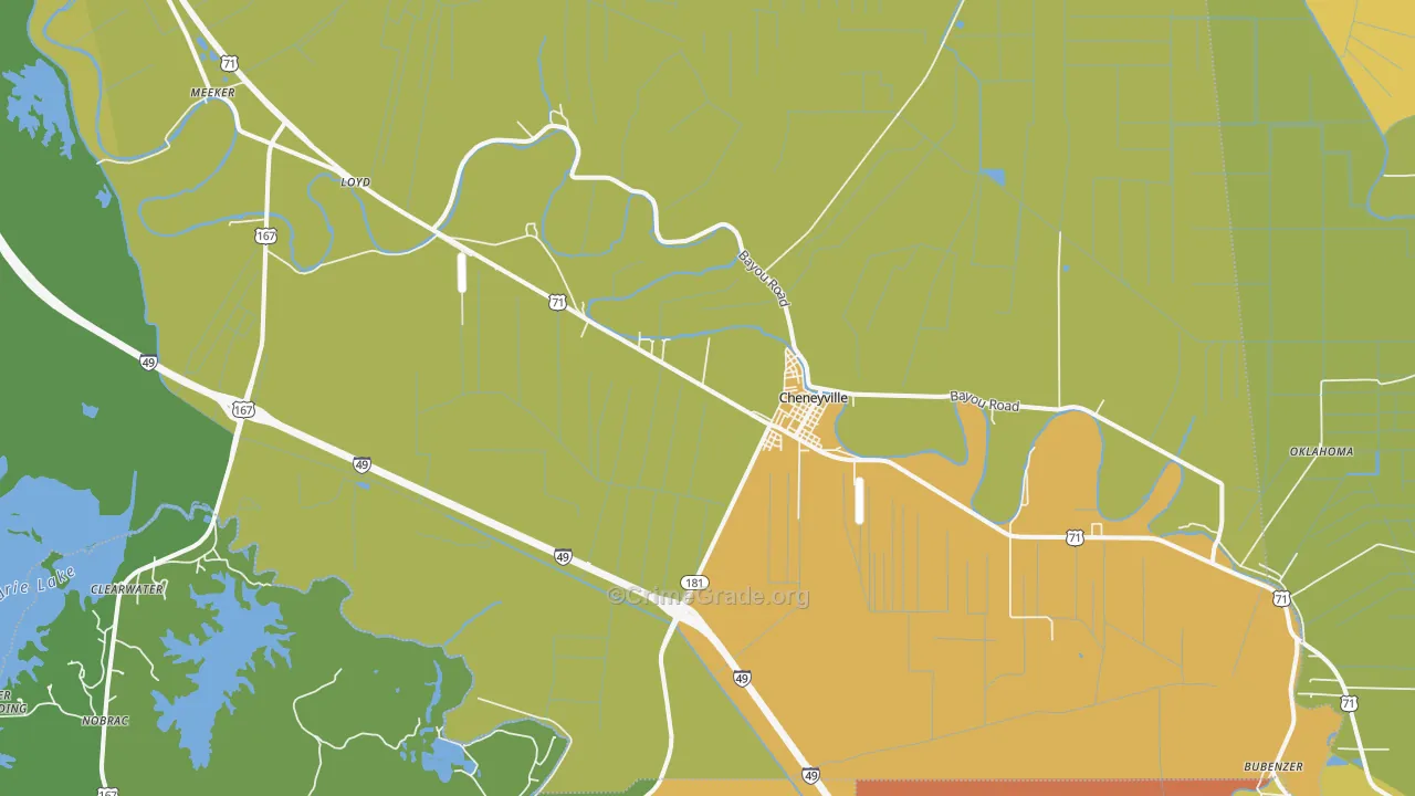 Cheneyville, LA Map of Burglary Rates