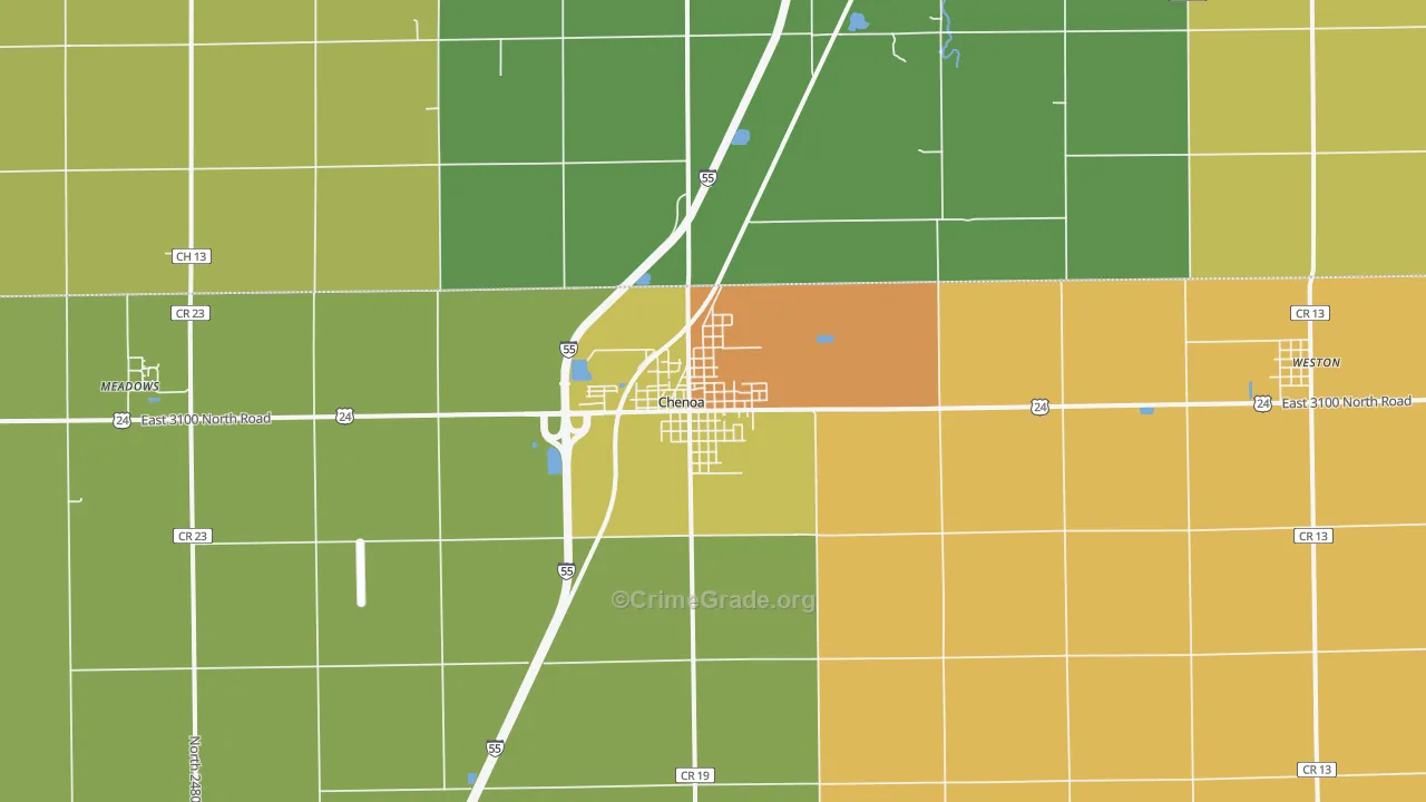 Chenoa, IL Map of Burglary Rates