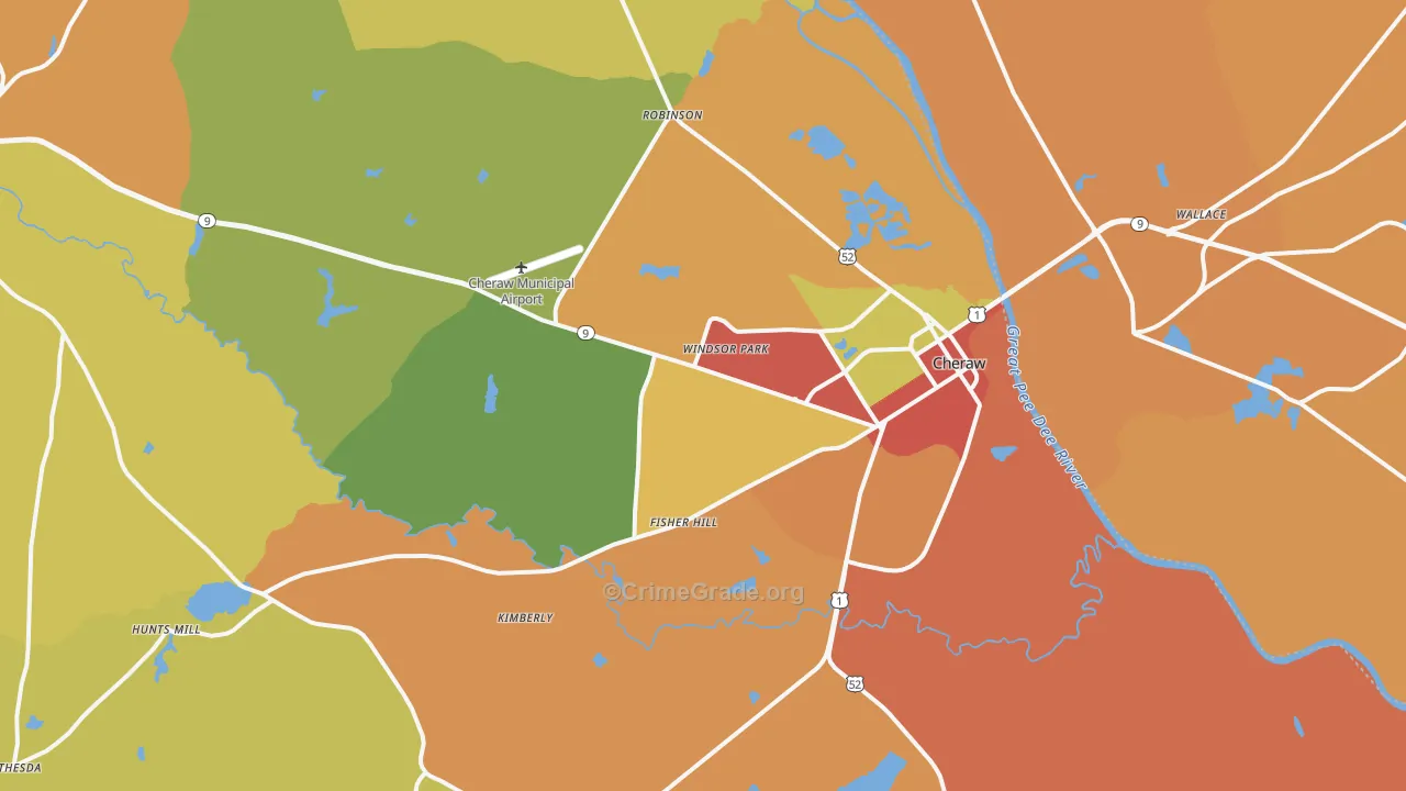 Cheraw, SC Map of Burglary Rates