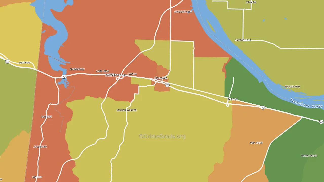 Cherokee, AL Map of Burglary Rates
