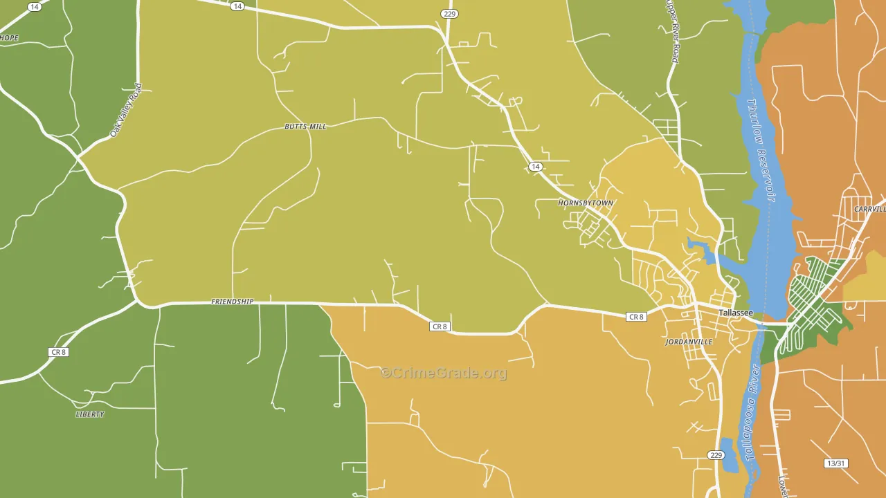 Cherokee Bluffs, AL Map of Burglary Rates