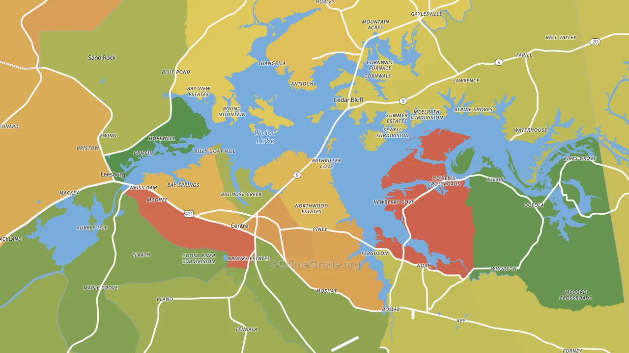 Cherokee County, AL Map of Burglary Rates