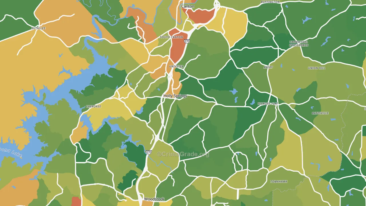 Cherokee County, GA Map of Burglary Rates