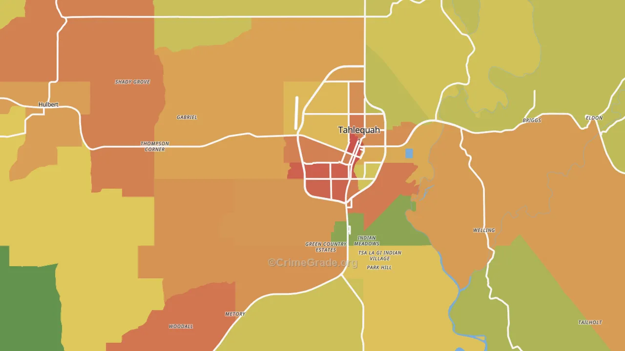 Cherokee County, OK Map of Burglary Rates