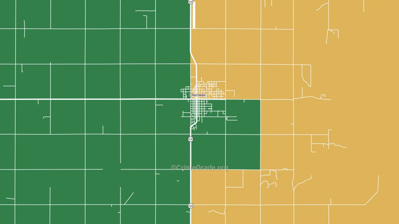 Cherokee, OK Map of Burglary Rates