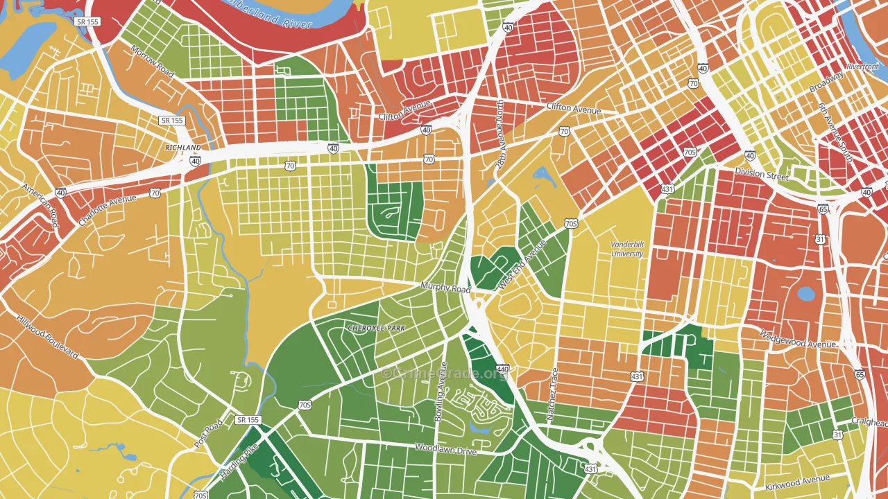 Cherokee Park, Nashville, TN Map of Burglary Rates