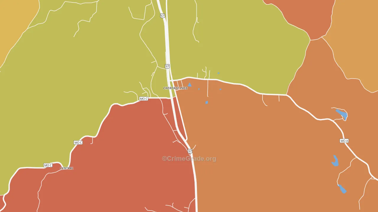Cherokee Pass, MO Map of Burglary Rates