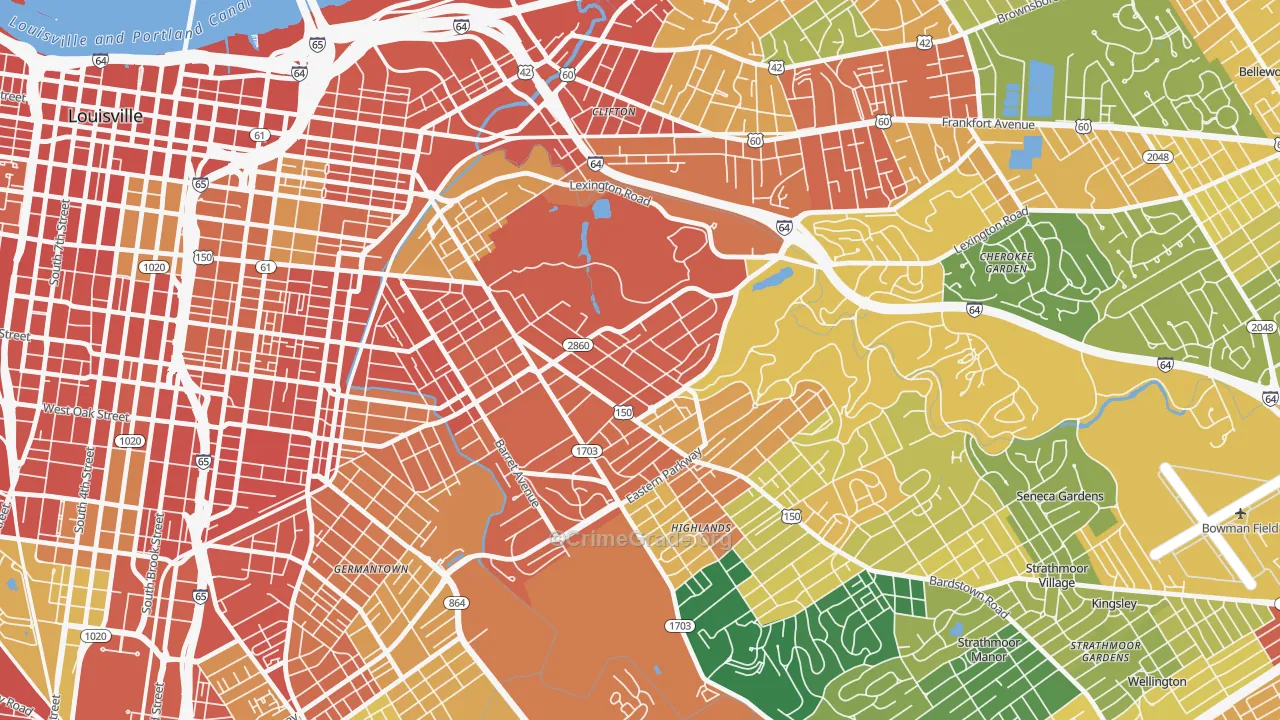 Cherokee Triangle, Louisville, KY Map of Burglary Rates