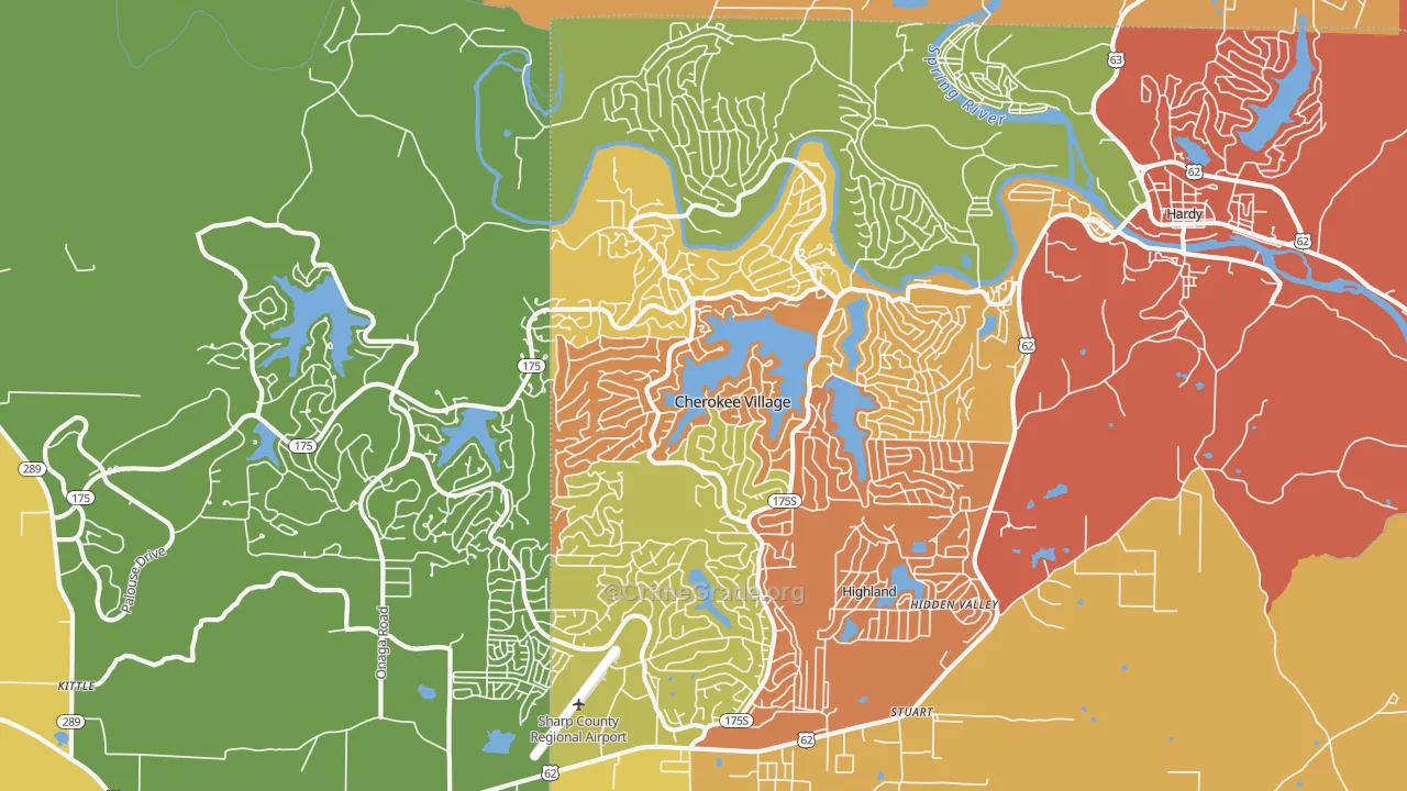 Cherokee Village, AR Map of Burglary Rates