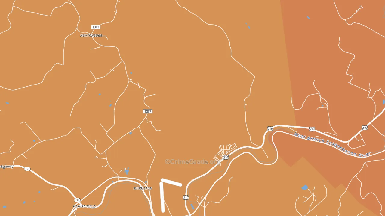 Cherry Corner, PA Map of Burglary Rates
