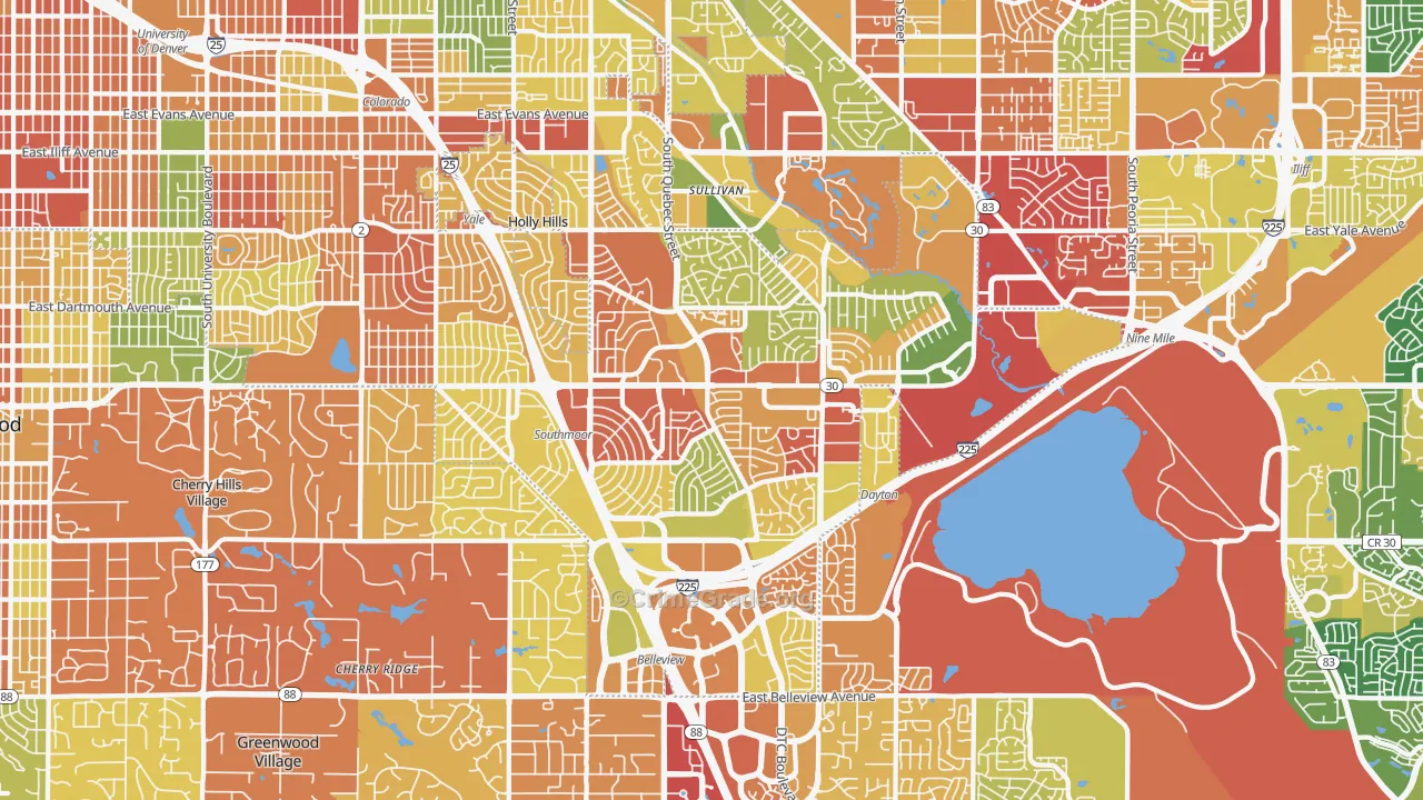 Cherry Creek, Denver, CO Map of Burglary Rates