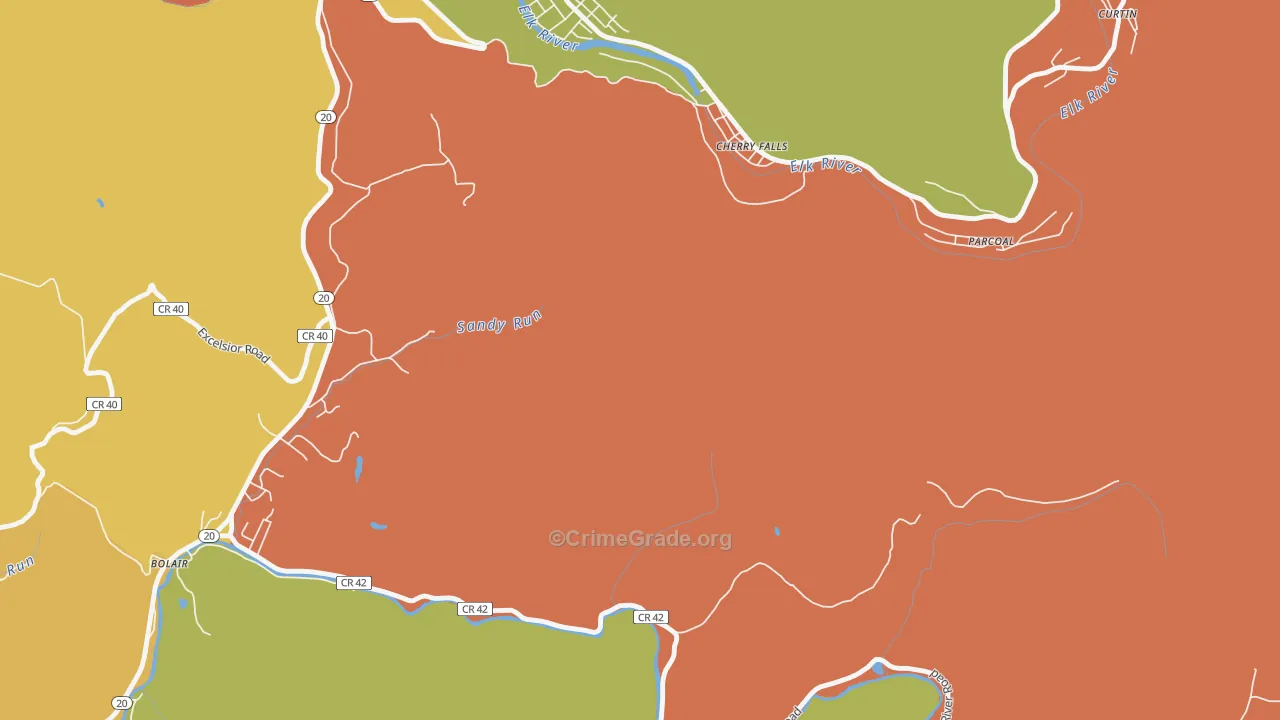 Cherry Falls, WV Map of Burglary Rates