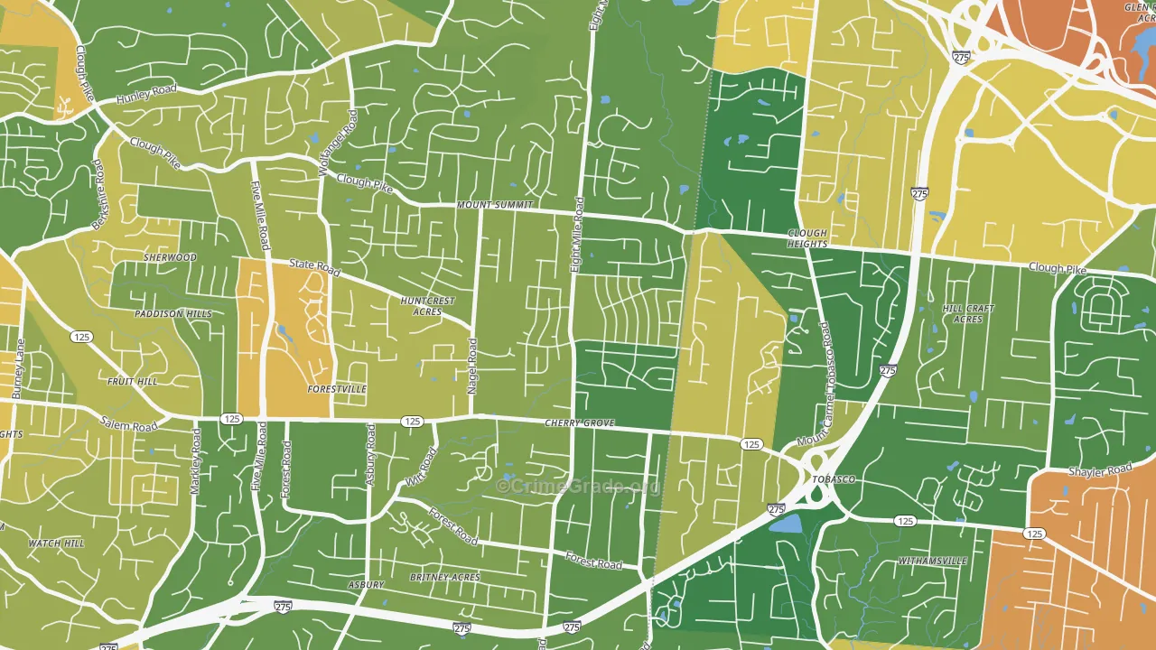 Cherry Grove, Cincinnati, OH Map of Burglary Rates