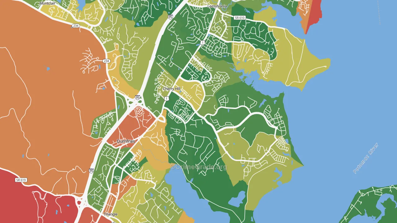 Cherry Hill, VA Map of Burglary Rates