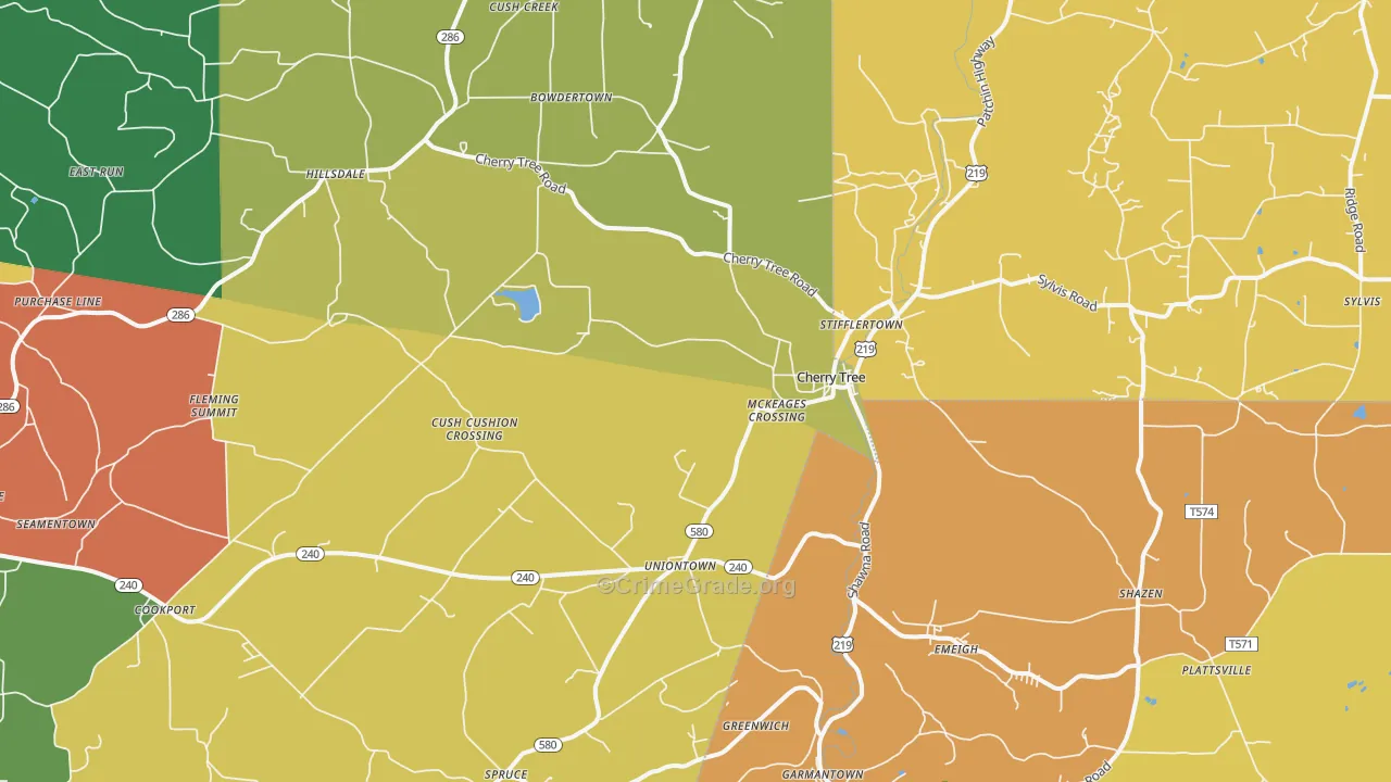 Cherry Tree, PA Map of Burglary Rates