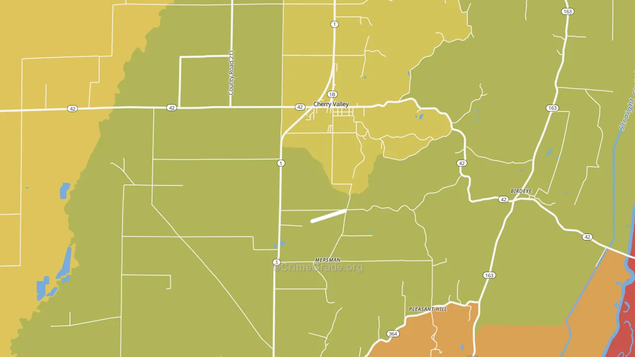 Cherry Valley, AR Map of Burglary Rates