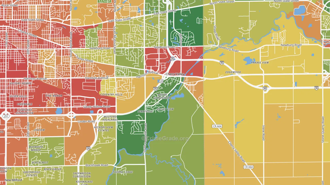 Cherry Valley, IL Map of Burglary Rates