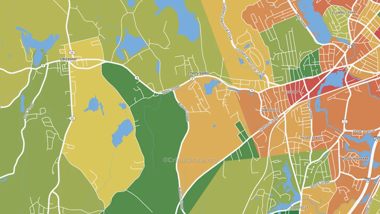 Cherry Valley, MA Map of Burglary Rates