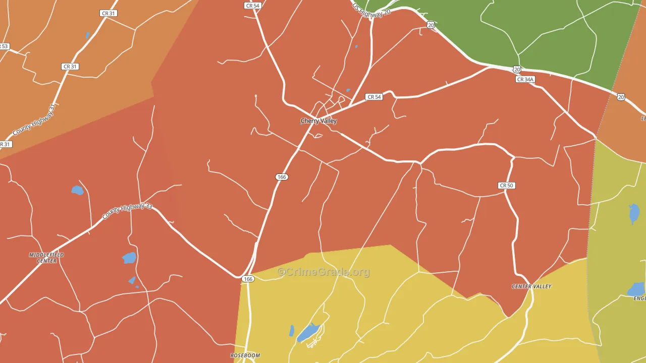 Cherry Valley, NY Map of Burglary Rates