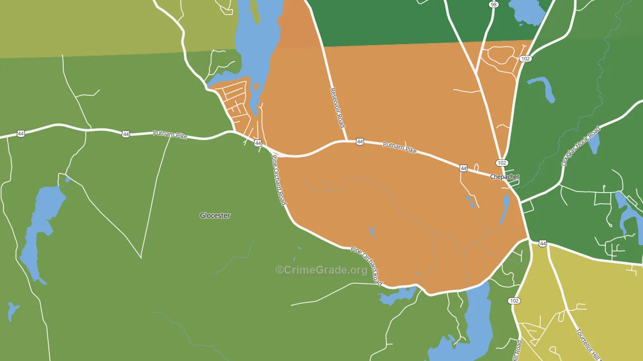 Cherry Valley, RI Map of Burglary Rates