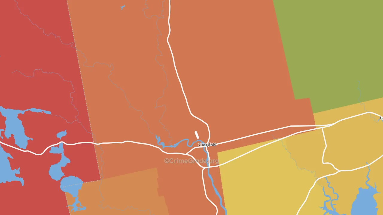Cherryfield, ME Map of Burglary Rates