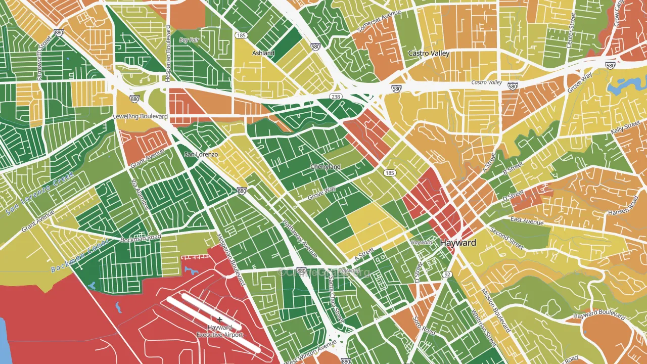 Cherryland, CA Map of Burglary Rates