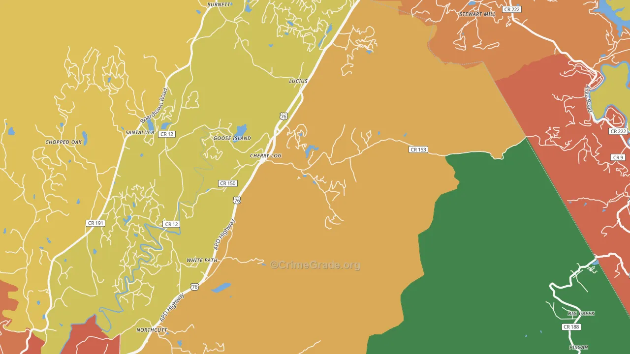 Cherrylog, GA Map of Burglary Rates