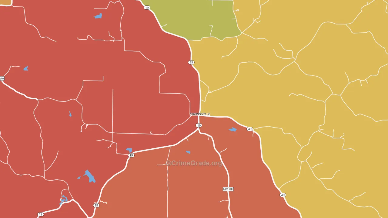 Cherryville, MO Map of Burglary Rates