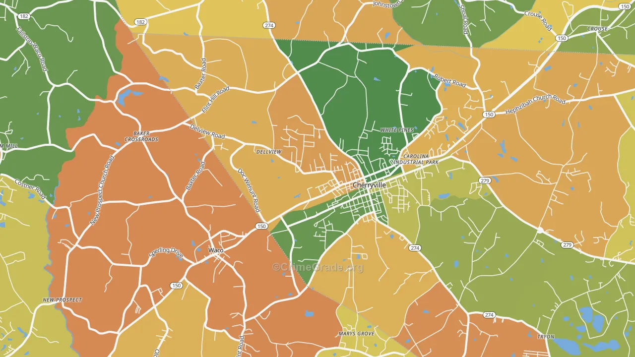 Cherryville, NC Map of Burglary Rates
