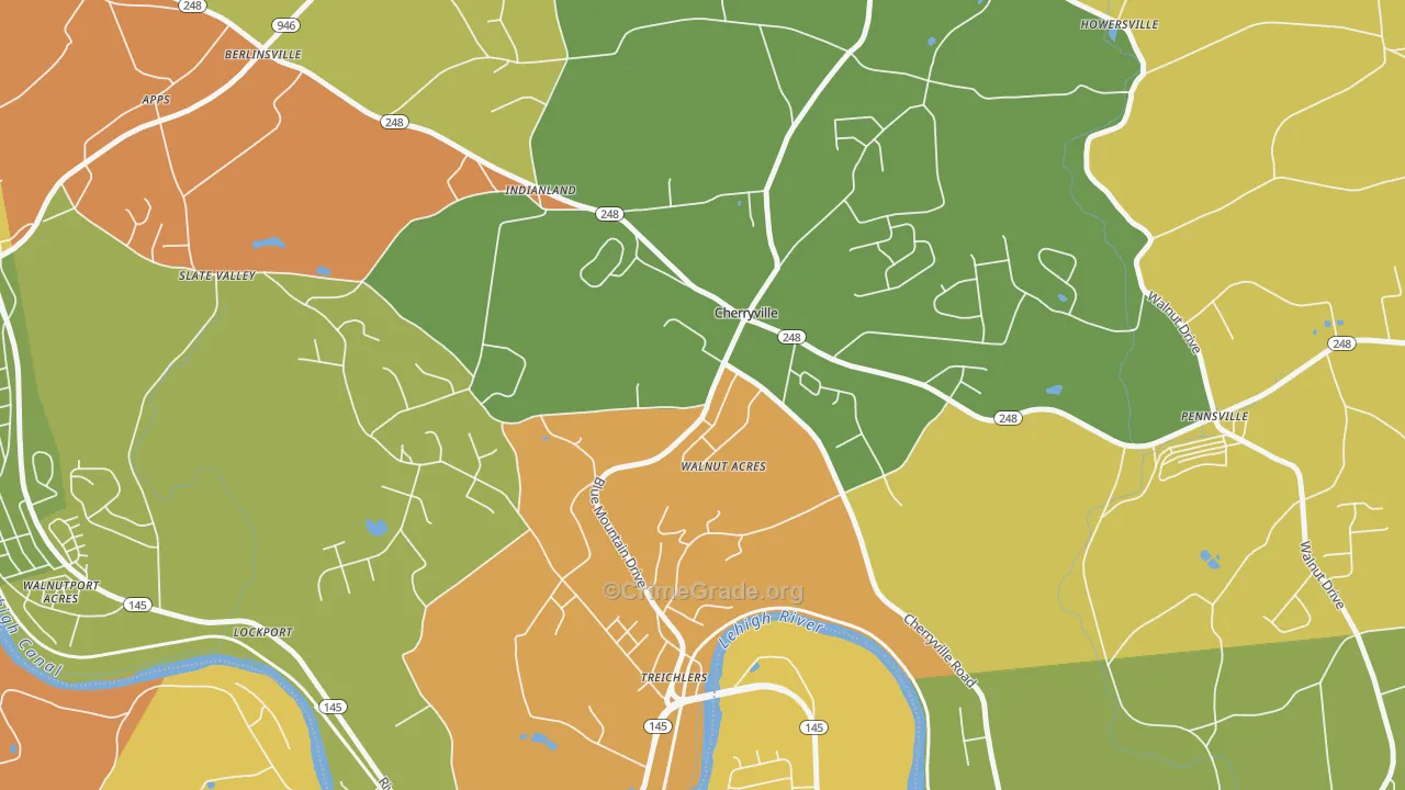 Cherryville, PA Map of Burglary Rates