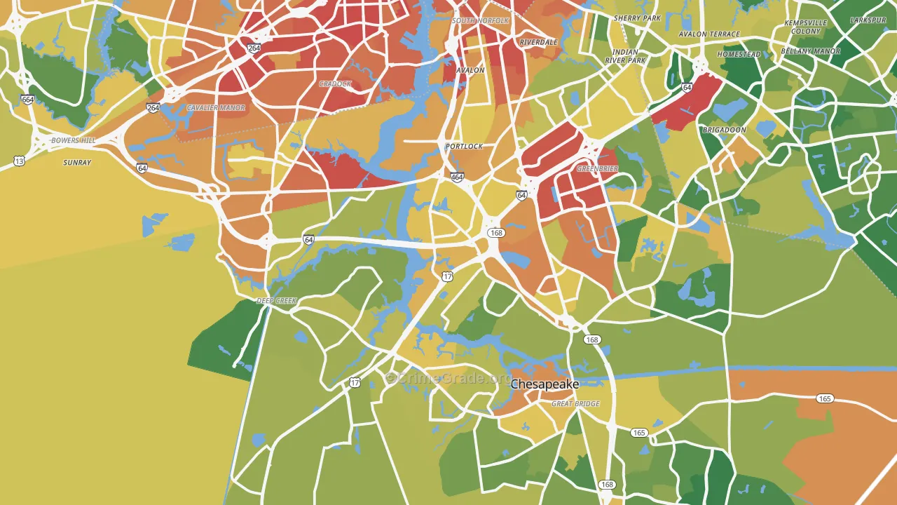 Chesapeake City, VA Map of Burglary Rates