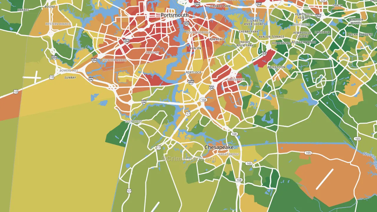 Chesapeake, VA Map of Burglary Rates