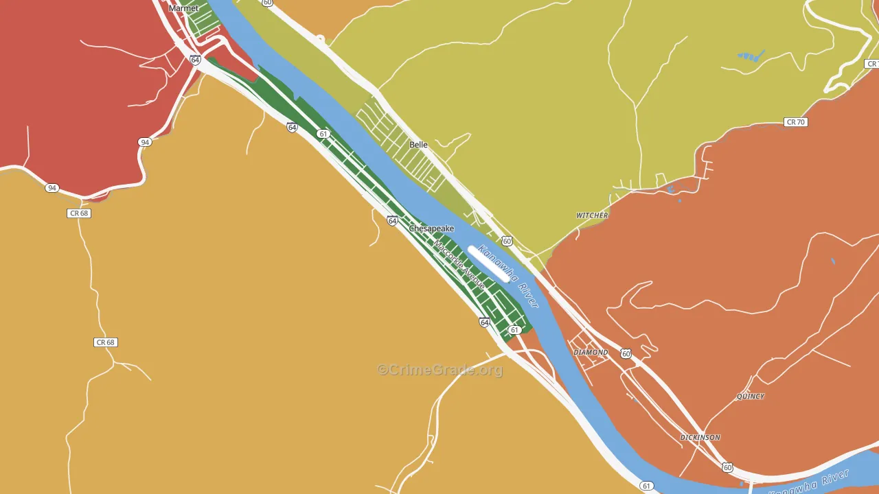 Chesapeake, WV Map of Burglary Rates