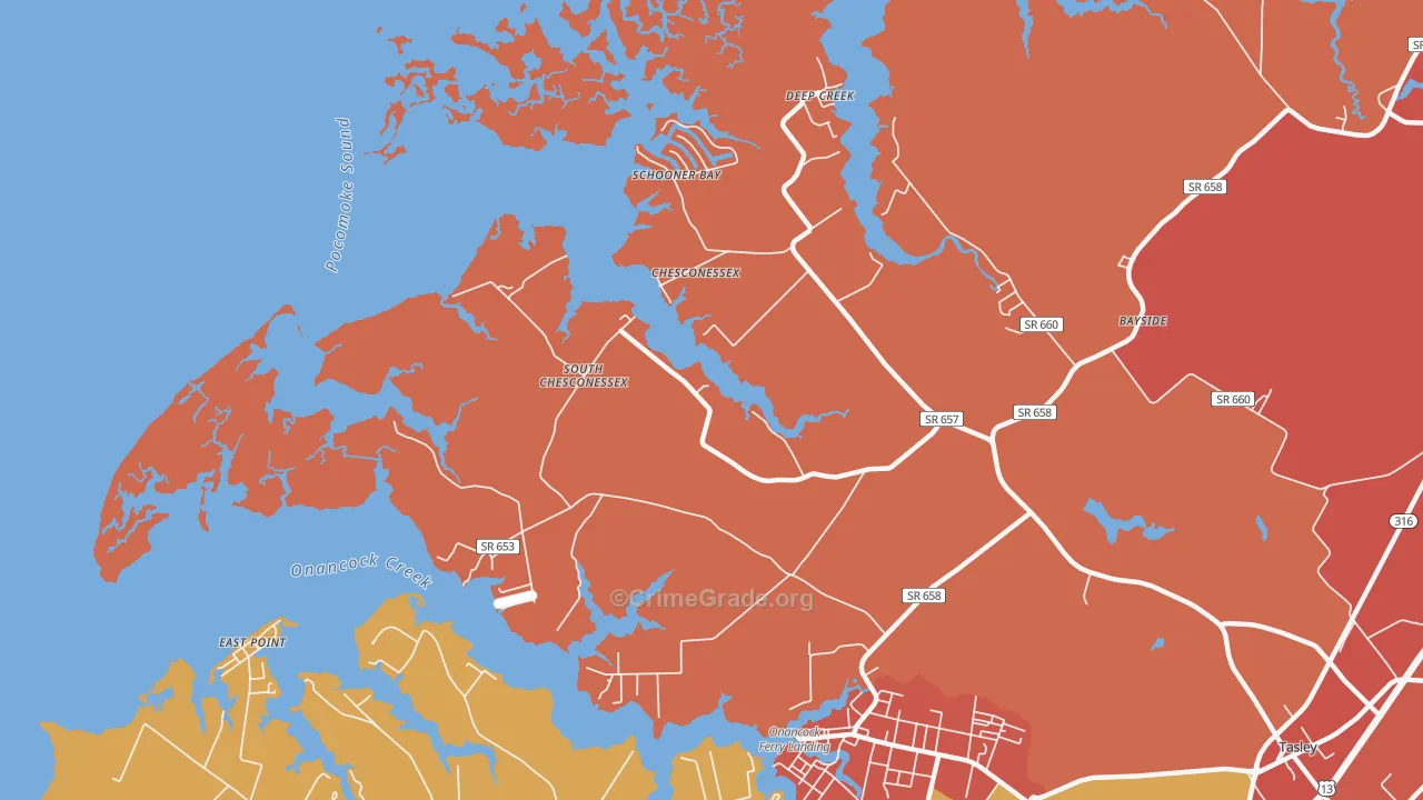 Chesconessex, VA Map of Burglary Rates