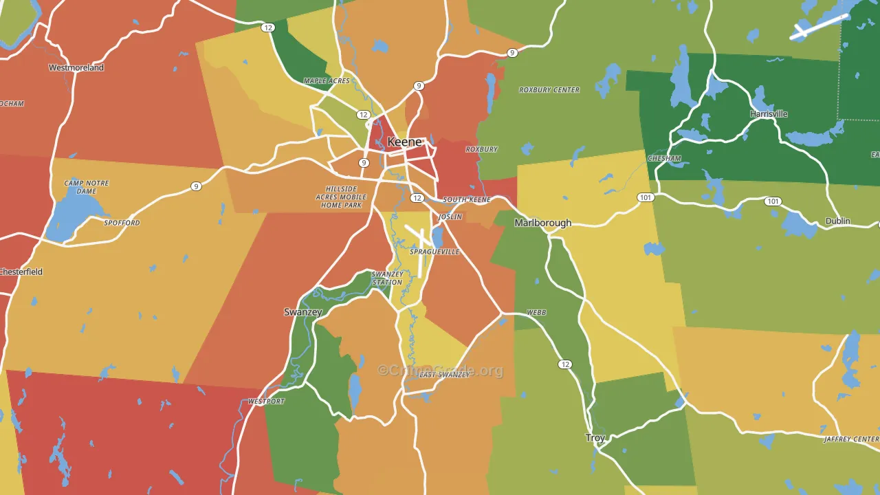 Cheshire County, NH Map of Burglary Rates
