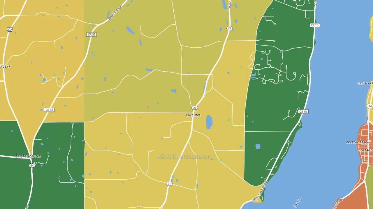 Cheshire, NY Map of Burglary Rates