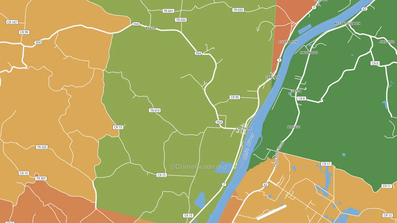 Cheshire, OH Map of Burglary Rates