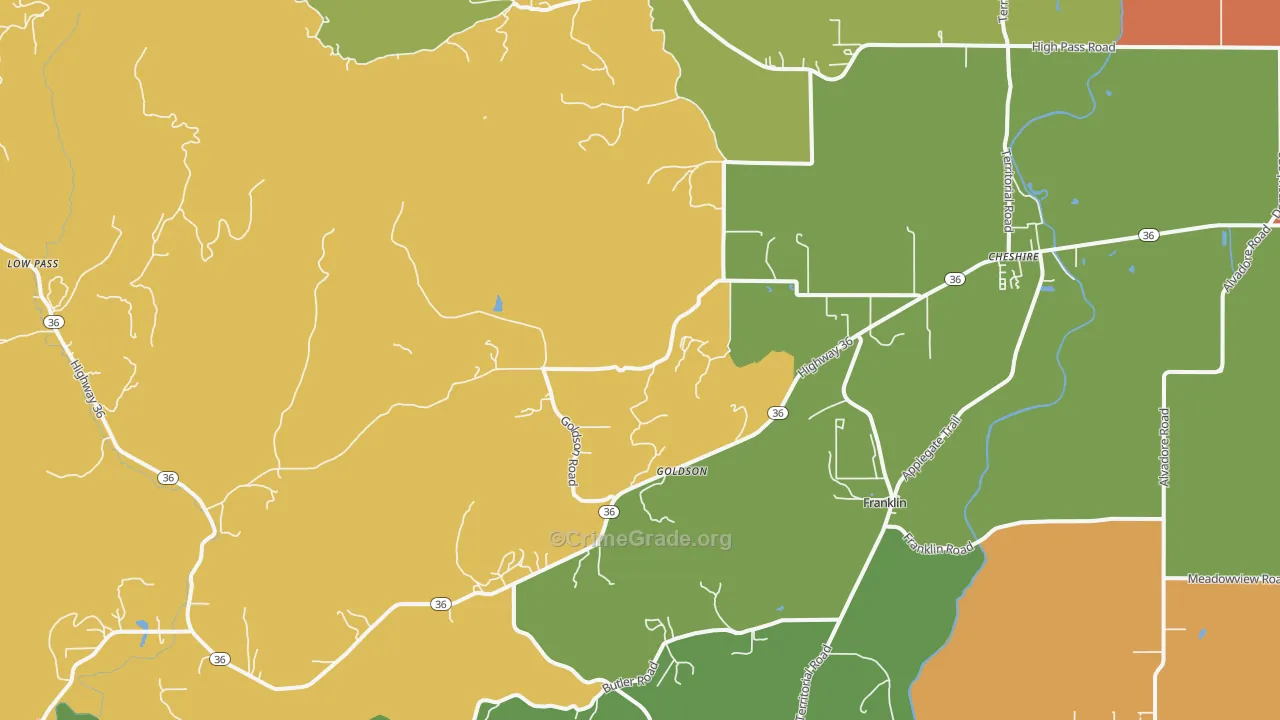 Cheshire, OR Map of Burglary Rates