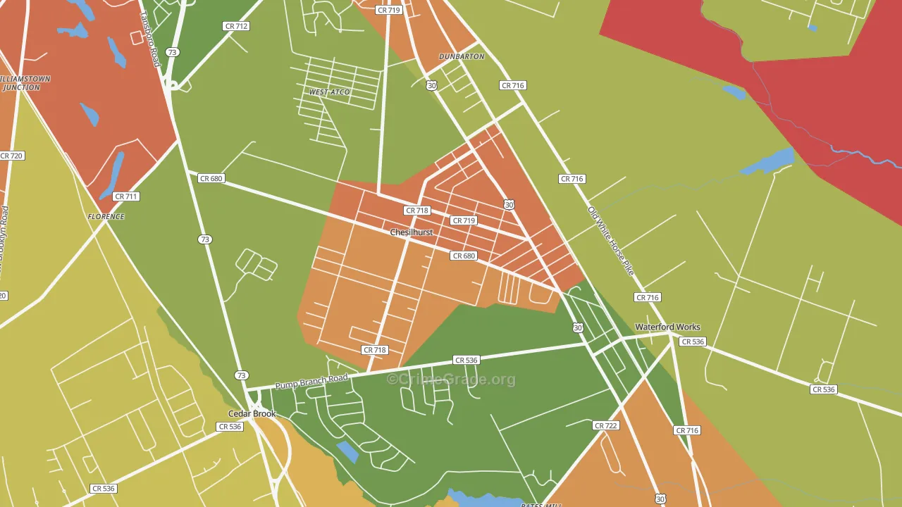 Chesilhurst, NJ Map of Burglary Rates