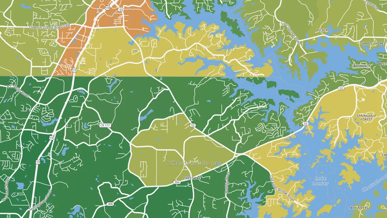 Chestatee, GA Map of Burglary Rates