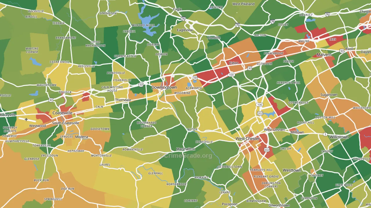 Chester County, PA Map of Burglary Rates