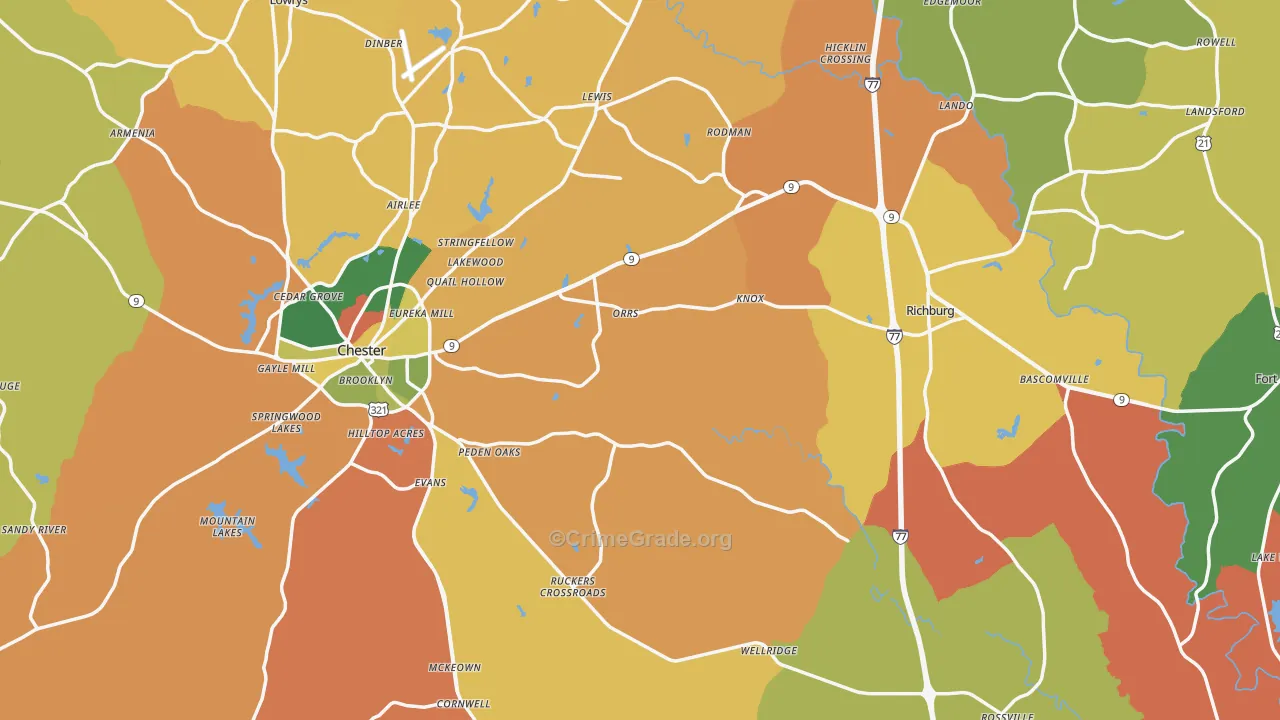 Chester County, SC Map of Burglary Rates