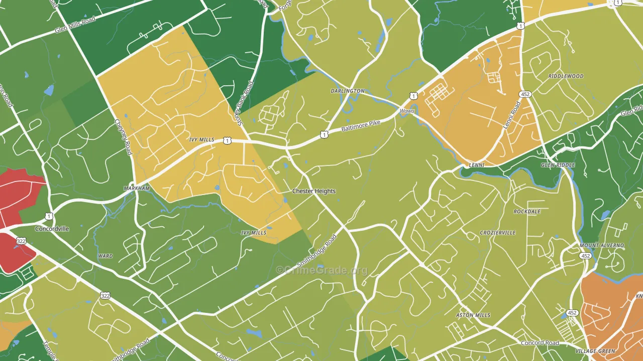 Chester Heights, PA Map of Burglary Rates