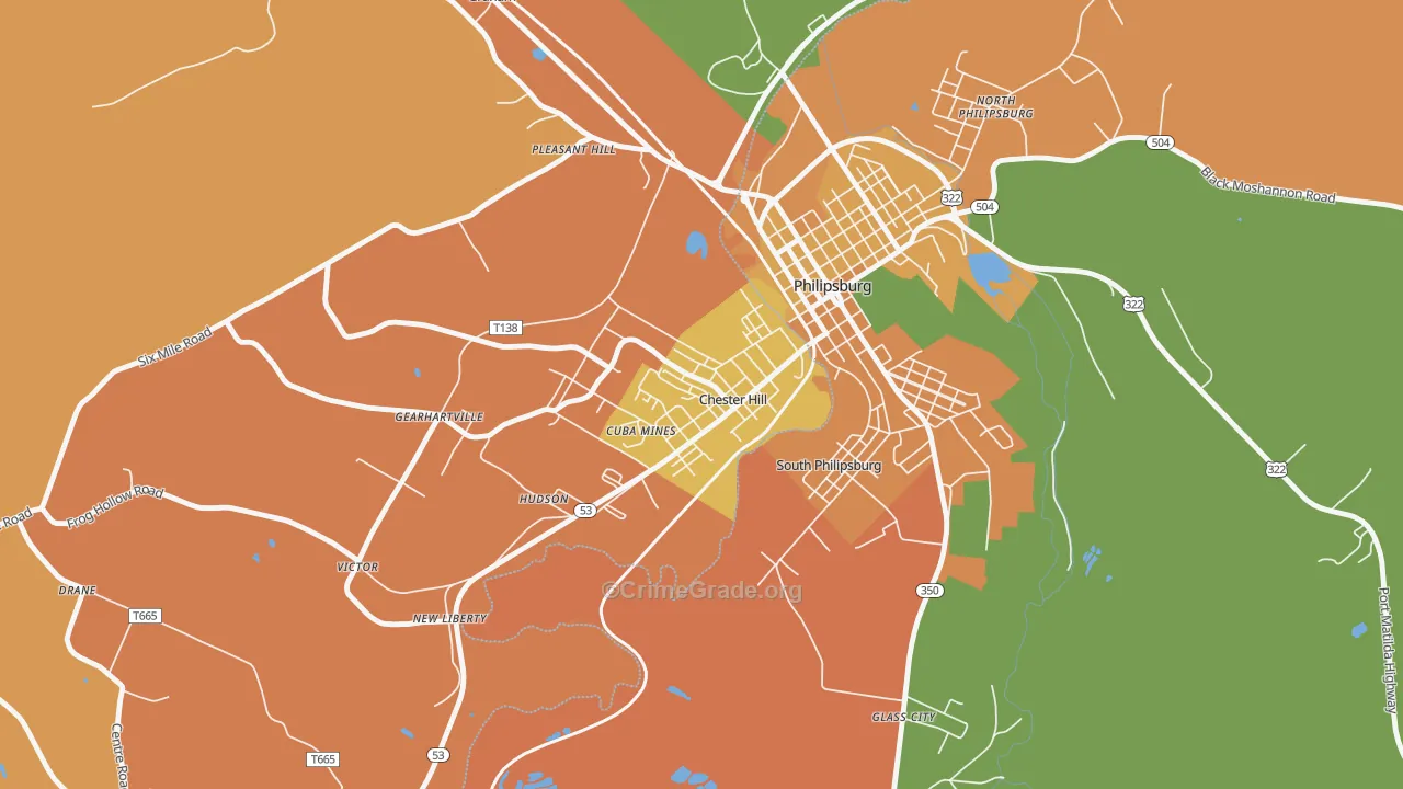 Chester Hill, PA Map of Burglary Rates